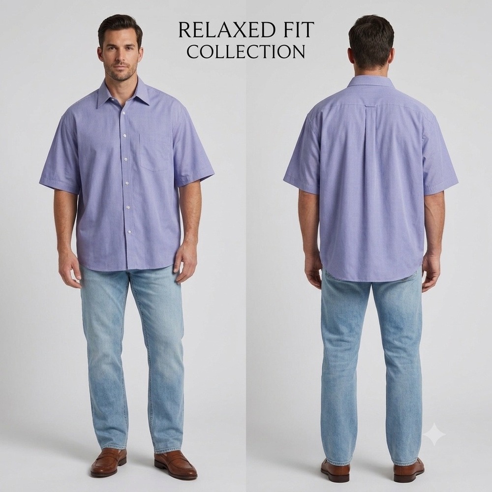 Bugatchi Uomo Mens Large Blue Micro Stripe‎ Short Sleeve Button Down Relaxed Fit